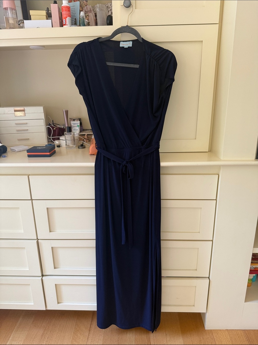 Veronica M Navy Wrap-Style Maxi Dress with Waist Tie